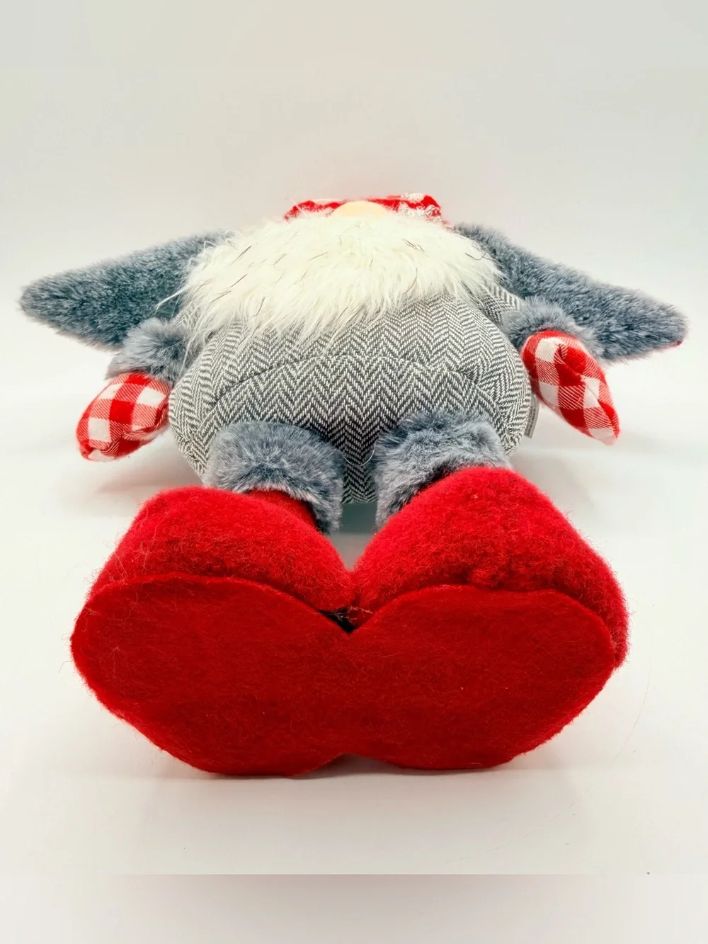 Christmas Gnome Plush Standing Red Gray Buffalo Plaid Nordic Holiday Decor 14”H